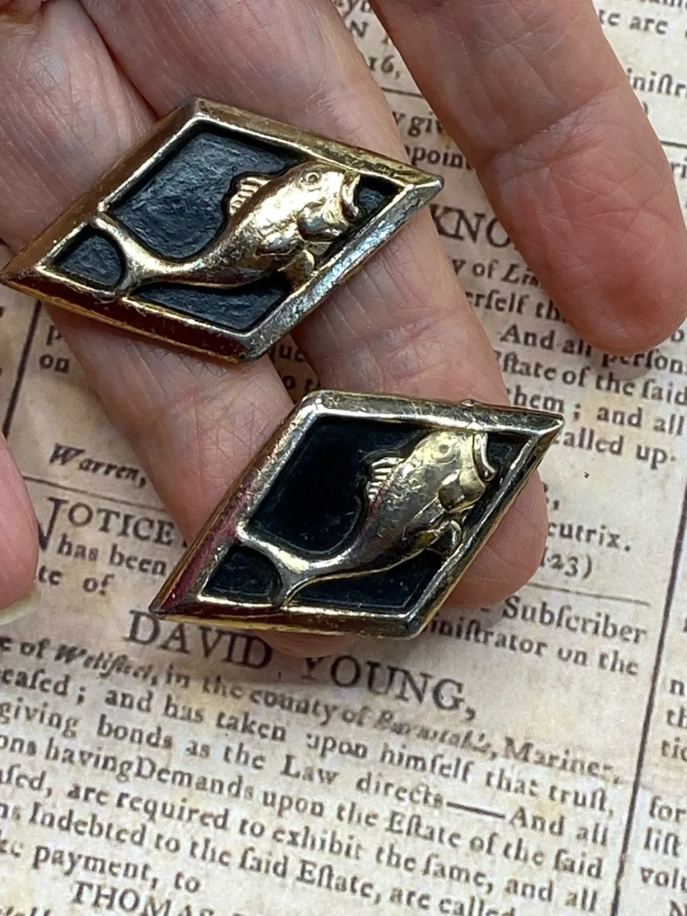 Vintage Fish Motif Black and Gold Cufflinks for Men